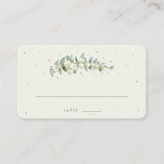 Zwart/crème sneeuwbes + eucalyptus bruiloft plat plaatskaartje (Voorkant)