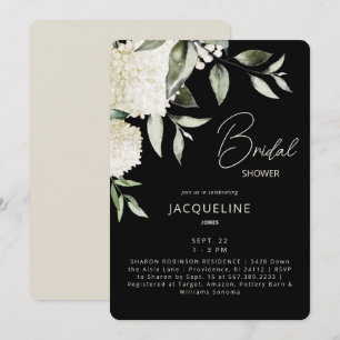 Zwart & Crème Witte Hydrangea Bruidsdouche Kaart