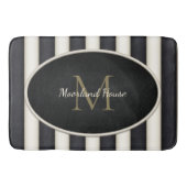 Zwart & Cresme Strepen Brons Monogram Badmat (Voorkant)