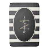 Zwart & Cresme Strepen Brons Monogram Badmat (Voorkant Verticaal)