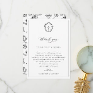  Zwart Crest Bruiloft Receptie Tafel Bedankkaart