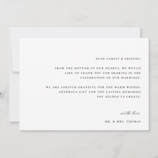  zwart crest monogram bruiloft foto bedankkaart (Achterkant)