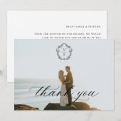  zwart crest monogram bruiloft foto bedankkaart (Voorkant / Achterkant)