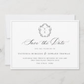 zwart crest monogram bruiloft QR-code Save The Date (Voorkant)