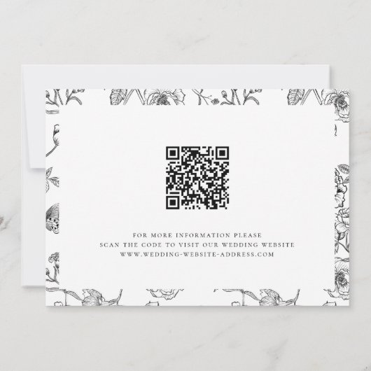 zwart crest monogram bruiloft QR-code Save The Date (Achterkant)