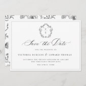  zwart crest monogram bruiloft QR-code Save The Date (Voorkant / Achterkant)