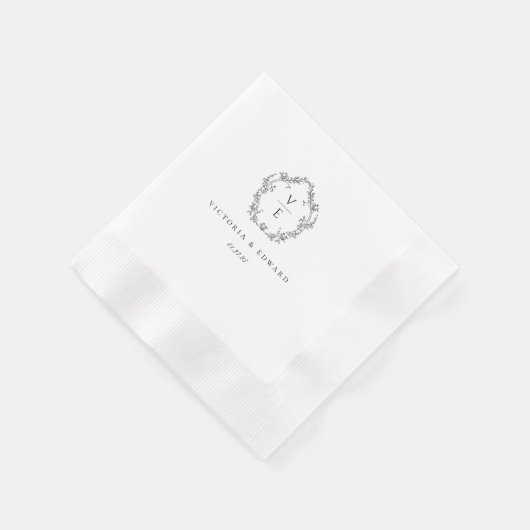  zwart crest monogram bruiloft servet (Hoek)