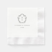  zwart crest monogram bruiloft servet (Voorkant)