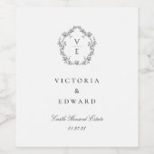  zwart crest monogram bruiloft wijn etiket (Enkel label)