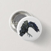 Zwart Crow Master of Time Illustratie Wit Ronde Button 3,2 Cm (Voorkant /achterkant)