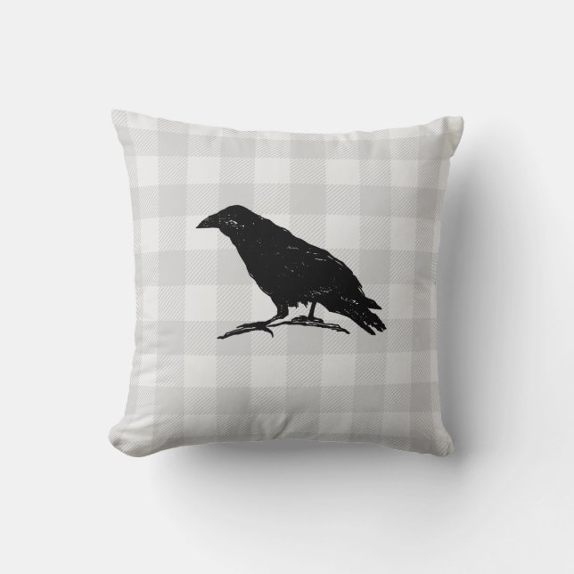 Zwart Crow Silhouet Halloween Herfst Sierkussen (Voorkant)