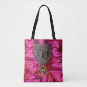 ZWART CUPIDO KANTEN HART ROZE FUCHSIA EDELMETAAL M TOTE BAG (Voorkant)