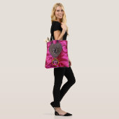 ZWART CUPIDO KANTEN HART ROZE FUCHSIA EDELMETAAL M TOTE BAG (Op model)