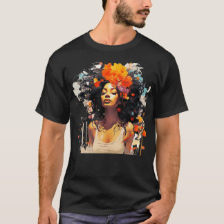 Zwart Curly Melanine Graffiti Art Style Vrouwen Pr T-shirt