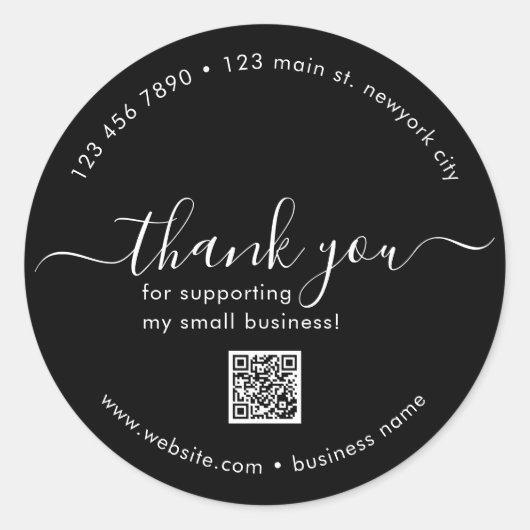 Zwart Custom Bedankt Stickers met QR-code (Voorkant)