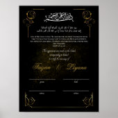 Zwart Custom Nikkah Moslim Huwelijk Certificaat Poster (Voorkant)