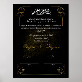 Zwart Custom Nikkah Moslim Huwelijk Certificaat Poster