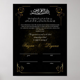 Zwart Custom Nikkah Moslim Huwelijk Certificaat Poster