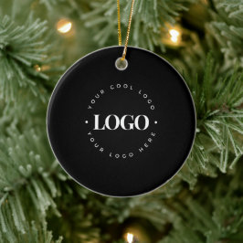Zwart Custom Ronde Cirkel Zakelijk Logo Kerst Keramisch Ornament