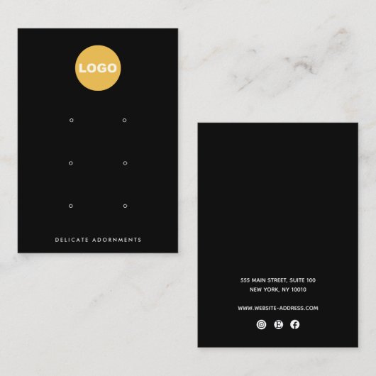 Zwart Custom Toevoegen Logo 6 Hole Stud Oorbel Visitekaartje (Voorkant / Achterkant)