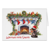 Zwart Dachshund Hond Wacht voor Santa Open (Voorkant Horizontaal)