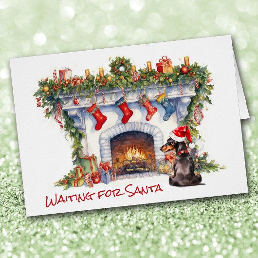 Zwart Dachshund Hond Wacht voor Santa Open