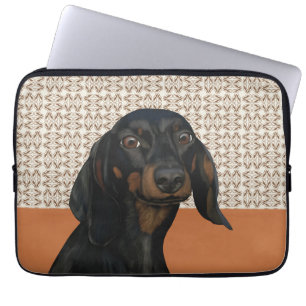 Zwart Dachshund Hondenportret Hondenliefhebbers Laptop Sleeve