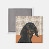 Zwart Dachshund Hondenportret Hondenliefhebbers Magneet (Voorkant / Achterkant)