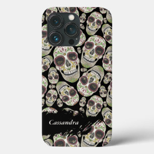 Zwart Dag van de Doden Schedels Patroon Case-Mate iPhone Case