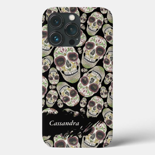 Zwart Dag van de Doden Schedels Patroon Case-Mate iPhone Case (Achterkant)