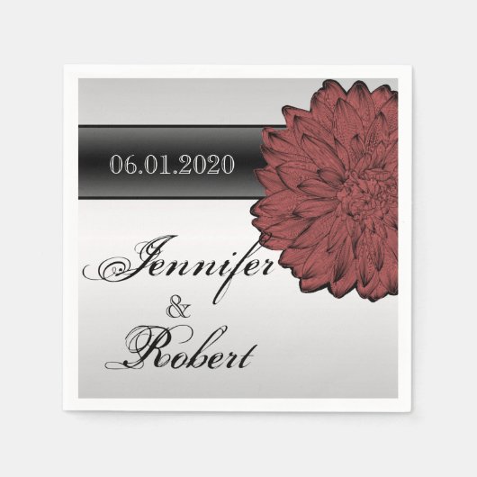 Zwart Dahlia Posh bruiloft servetten (Voorkant)