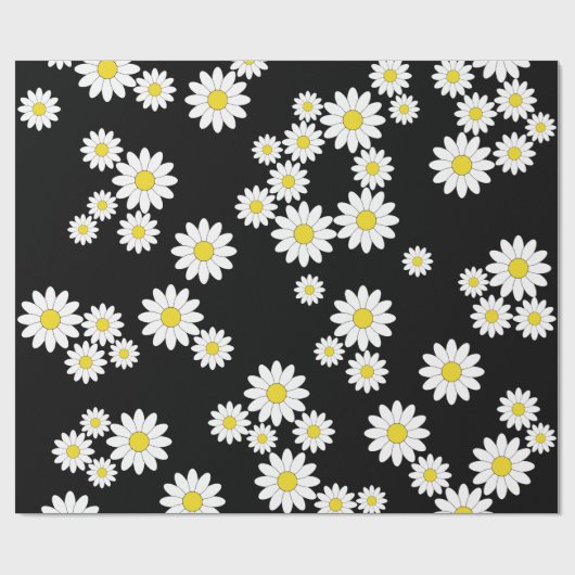 Zwart Daisy Wrapping Paper Cadeaupapier (Vlak)