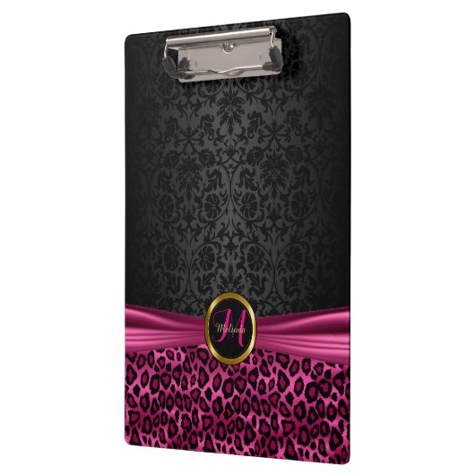 Zwart Damascus en helder roze design Klembord (Links)