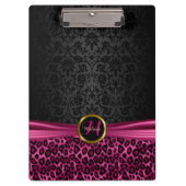 Zwart Damascus en helder roze design Klembord (Voorkant)