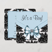 Zwart Damask blauw en zwart Baby shower Kaart (Voorkant / Achterkant)