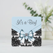 Zwart Damask blauw en zwart Baby shower Kaart (Staand voorkant)