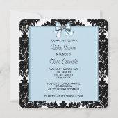 Zwart Damask blauw en zwart Baby shower Kaart (Achterkant)