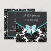 Zwart Damask Blauwgroen Blue Bow Princess Baby sho Kaart (Voorkant / Achterkant)