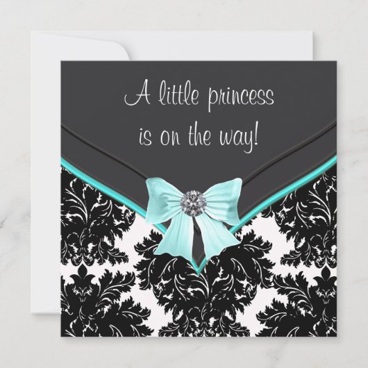 Zwart Damask Blauwgroen Blue Bow Princess Baby sho Kaart (Voorkant)