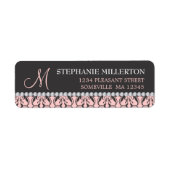 Zwart Damask & Diamonds Monogram Adreslabel Etiket (Voorkant)