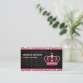 Zwart Damask Faux Roos Gold Glitter Pink Crown Visitekaartje (Staand voorkant)