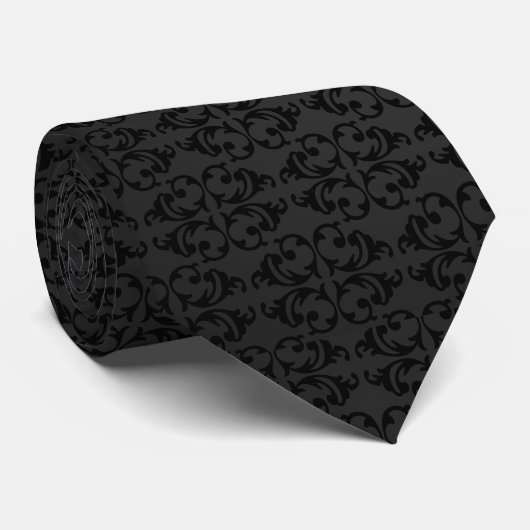 Zwart Damask Formele Groomsmen Stropdas (Opgerold)
