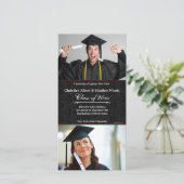 Zwart Damask Foto Afstuderen Kaart (Staand voorkant)