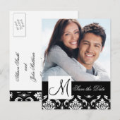Zwart Damask Foto Opslaan van de datum Briefkaart (Voorkant / Achterkant)