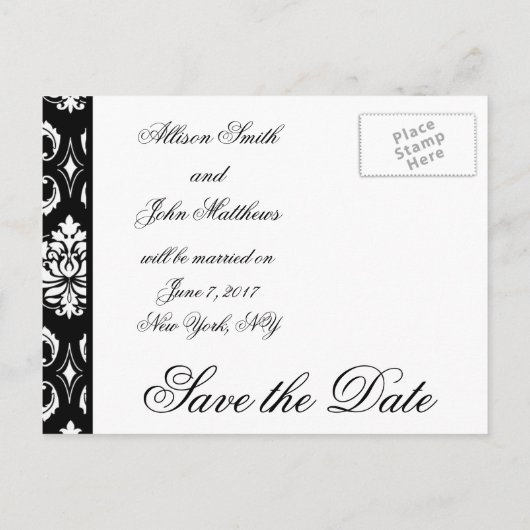 Zwart Damask Foto Opslaan van de datum Briefkaart (Achterkant)