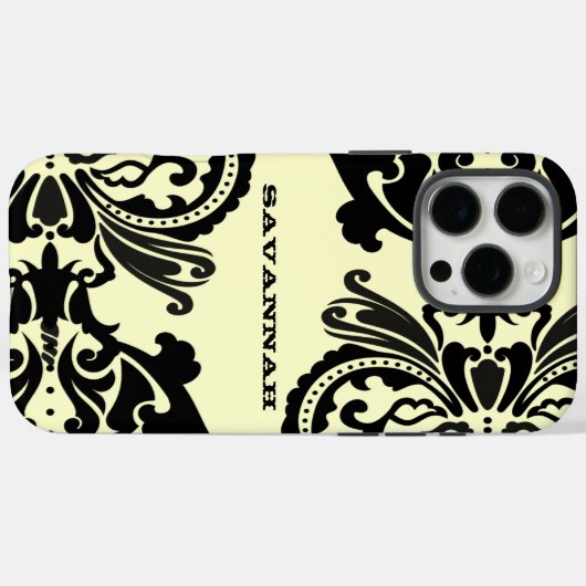 Zwart Damask Gepersonaliseerde iPhone Case Kies Kl (Achterkant (horizontaal))
