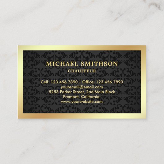 Zwart Damask Gold Car Professionele Chauffeur Visitekaartje (Achterkant)