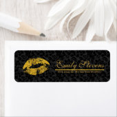 Zwart Damask Gold Glitter Lips Etiket (Insitu)