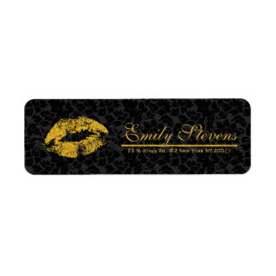 Zwart Damask Gold Glitter Lips Etiket