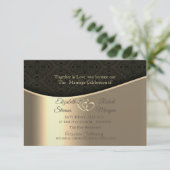 Zwart Damask Gold Hearts Bruiloft & Registry Kaart (Staand voorkant)